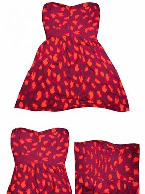 Hurley Strapless Mini Dress in Red and Orange Print